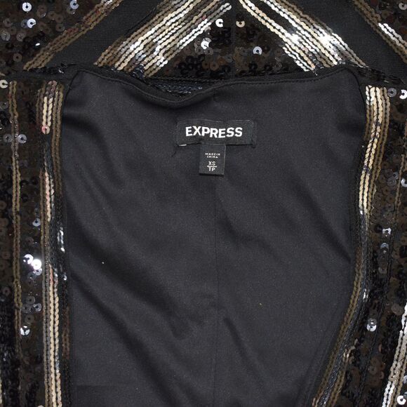 EXPRESS Women's Black & Silver Sequin Stretchy Mini Dress Deep V-Neck Size XS - Picture 7 of 10